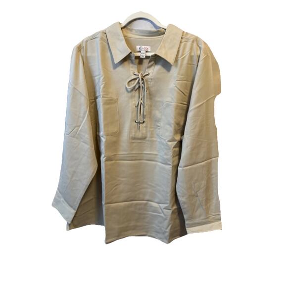 D&Co NEW Women's Plus 3X Stretch Woven Lace up Pullover Shirt Neutral Boho Chic - Picture 5 of 13